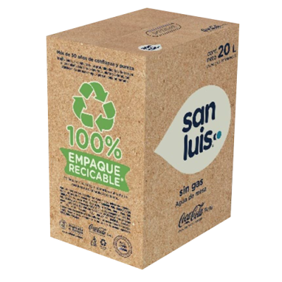 Caja de agua de mesa San Luis 20 litros con caño en caja descartable para San Isidro